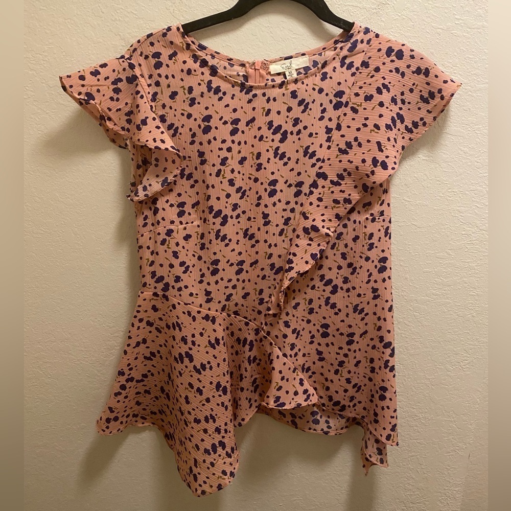 Easel Asymmetrical Floral Ruffle Blouse